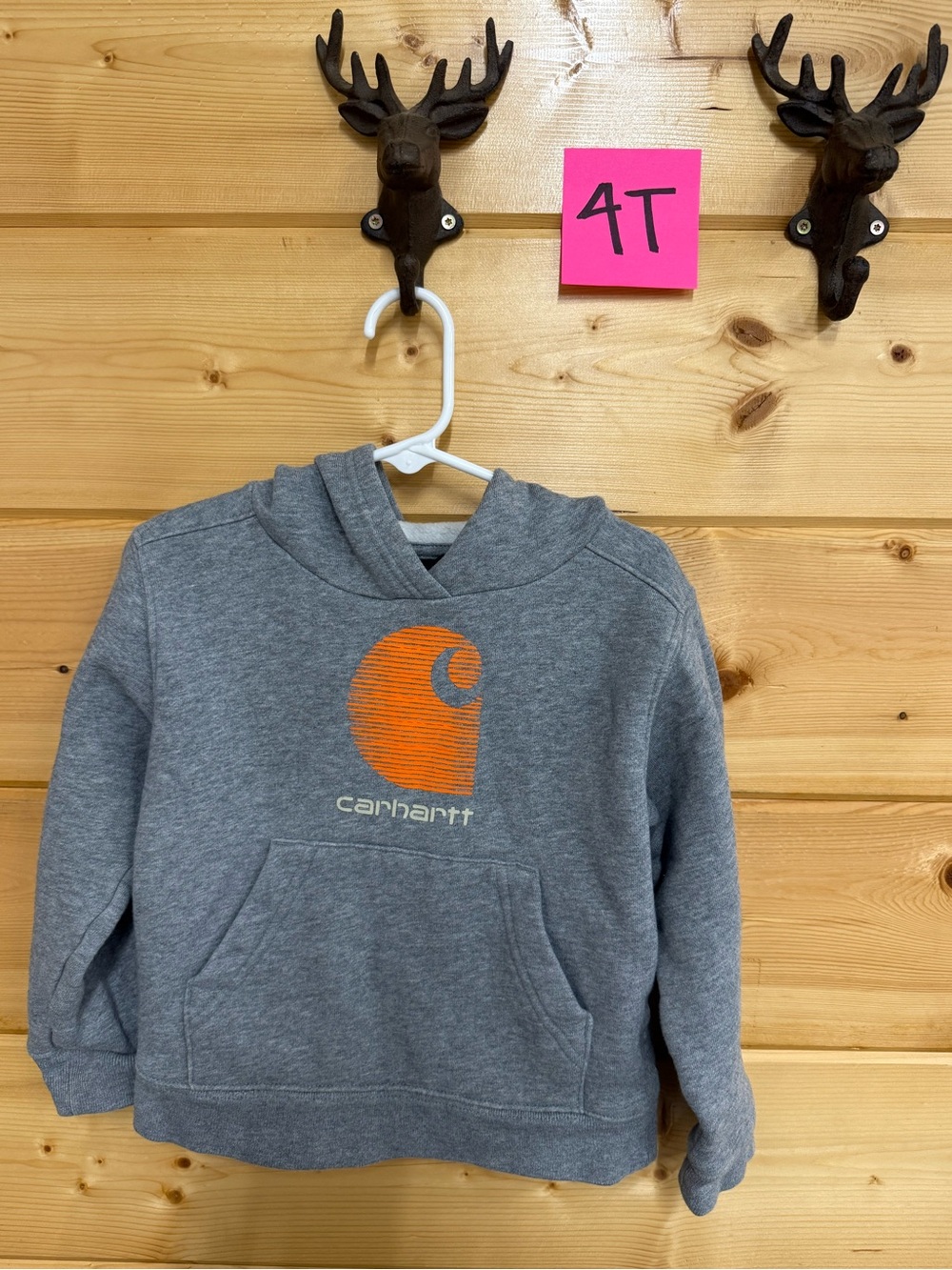 Carhartt Gray Hoodie with Orange Logo - Kids 4T